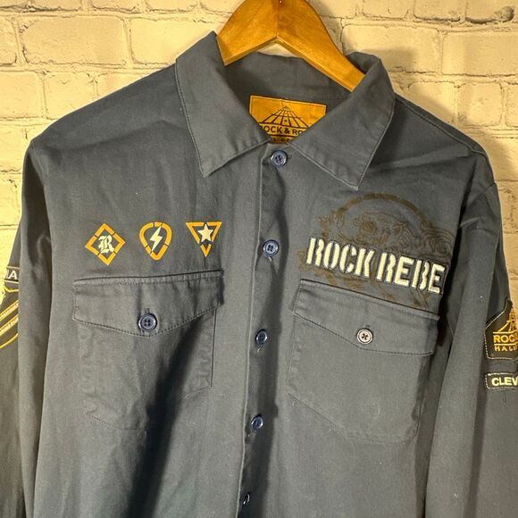 Rock & Roll Hall of Fame Shirt Mens Large Blue Button Down Unique Cleveland - Picture 6 of 7